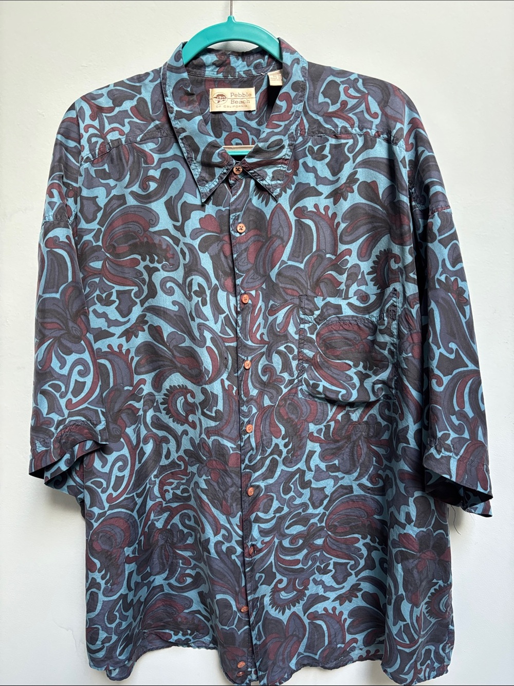 Vintage Pebble Beach of California 100% Silk Button Down Shirt Moody Paisley 2X